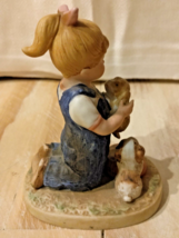 Vintage Denim Days By Homco 1985 Porcelain 4&quot; Figurine Little Girl With Puppies - £14.32 GBP