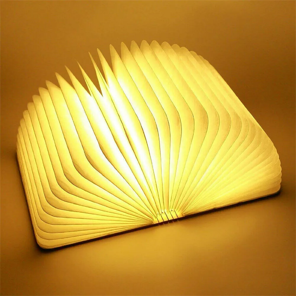 Novelty Portable Folding Wooden Book Lamp USB Rechargeable Desk Night Li... - $37.02 CAD