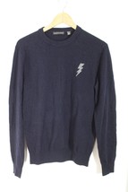 Saks Fifth Avenue S Blue Lightning Bolt Merino Wool Blend Pullover Sweater - £34.31 GBP