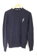 Saks Fifth Avenue S Blue Lightning Bolt Merino Wool Blend Pullover Sweater - £33.72 GBP