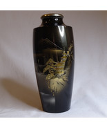 Vintage Asian Vase Mixed Metal Etched Engraved Pagoda Scene Mountain Vil... - $19.50