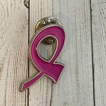 Metal Breast Cancer Awareness Pink Ribbon Lapel Pin Silver - £9.49 GBP