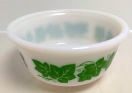 Hazel Atlas Ivy Round Glass Bowl - White w/ Green Leaves - Farmhouse/Decor - £12.68 GBP