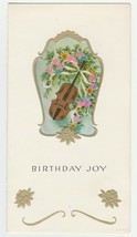 Vintage Birthday Card Violin and Flowers Gold Trim 1960&#39;s - $7.91