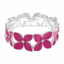 Gloria Vanderbilt Ladies Stretch Bracelet Big Pink Petals Silver Tone New - $17.79