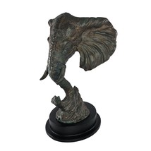 Cast Metal Elephant Head Sculpture On Black Base Bronze Look - $125.00