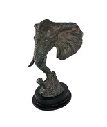 Cast Metal Elephant Head Sculpture On Black Base Bronze Look - £99.27 GBP