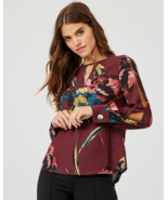 Women Le Chateau Floral Print Crêpe de Chine Blouse Size XXL - $678.46 MXN