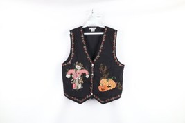 Vintage 90s Streetwear Womens Large Halloween Scarecrow Pumpkin Button Vest - £47.33 GBP
