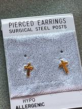 Vintage Dainty Simple Goldtone Religious Cross Post Earrings for Pierced Ears – - £7.52 GBP