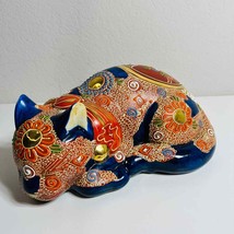 Satsuma Cat Japanese Sleeping Porcelain Red Gilded Signed Large Kutani Moriage - £197.66 GBP