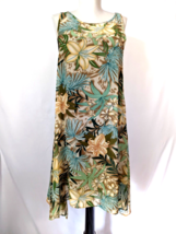 Signature by Robbie Bee Handkerchief Shift Sleeveless Dress sz PM green floral - £15.01 GBP