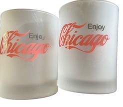 Coca Cola Enjoy Chicago Vintage Frosted Rock Glasses Lot Of 2 - £11.55 GBP