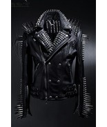 Handmade Customized Mens Punk Rock Black Full Silver Long Spiked Studded Cropped - £209.12 GBP