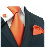 Necktie Cufflink Handkerchief Set Combo Plain Color &amp; Designer Tie Cuffl... - £9.79 GBP