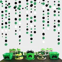46 Ft Black Green Party Decorations Polka Dots Garlands Green and Black White Ha - £24.96 GBP
