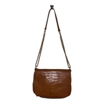 Valentina Fiore Brown Leather Reptile Flap Gold Chain Shoulder Crossbody... - $44.03