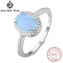 Promise 925 Sterling Silver Ring Blue Opal Stone With For Women Valentine&#39;s Day  - £14.04 GBP