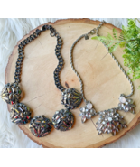 2x Banana Republic Silver Chunky Gunmetal Smoky Gray Crystal Statement N... - $510.52 MXN