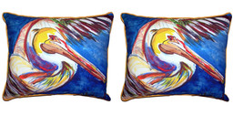 Pair of Betsy Drake Pelican Wing Outdoor Pillows 16 Inch x 20 Inch - £71.05 GBP