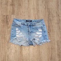 Wax Distressed Cut off Short Shorts ~ Sz  M ~ Low Rise ~ Blue ~ 2&quot; Inseam - $17.09