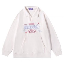 Heart Letter Embroidery Sweatshirt Women High Street Retro Fleece Lapel Clothes  - £73.37 GBP