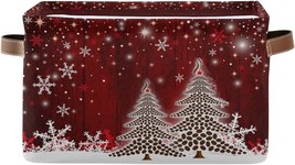 Holiday Red Storage Basket Fabric Laundry Baskets Winter Snowflake Snowman Xmas - £25.51 GBP