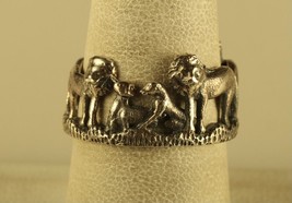 Vtg Sterling Signed 925 Detailed Pride of Lions and Cubs Animals Ring Band 7 1/2 - £39.69 GBP