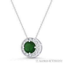 Round Simulated Emerald Cubic Zirconia CZ Halo 14k White Gold 9mm Slider Pendant - £71.59 GBP+