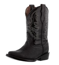 Kids Black Solid Leather Cowboy Boots Pointed Toe Youth Western Wear J Toe - $54.44