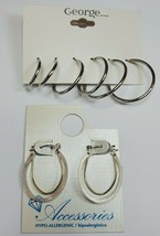 George &amp; Walmart Brand Hoop Earrings 4 Pair .75 in to 1.25 in Silver Ton... - $10.50