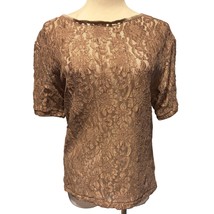 Cinema Etoile Vintage Cocoa Brown Stretch Lace Top Short Sleeve  - $20.00