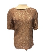 Cinema Etoile Vintage Cocoa Brown Stretch Lace Top Short Sleeve  - $27.35 CAD