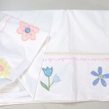 Embroidered Butterfly Floral Pink Yellow Multi White Cotton Twin Flat Sheet - £11.17 GBP