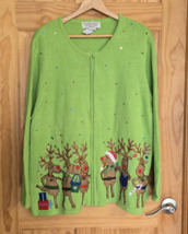 Tiara International Christmas Collection Sweater Green Womens 2XL Reindeer - $34.99