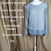 Gypsies &amp;Moondust Gray Knit With Layered Detail Striped Hem Size L - £11.02 GBP