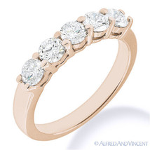 Forever ONE D-E-F Round Cut Moissanite 14k Rose Gold 5-Stone Band Wedding Ring - £304.72 GBP+