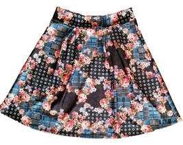 Floral Patchwork Skirt Womens 2XL A-Line Elastic Waistband Hot Ginger Twirl - £12.25 GBP