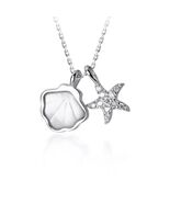925 Silver Mother of Pearl Star Shell Necklace | White Gold Finish | CZ Accents - $38.61