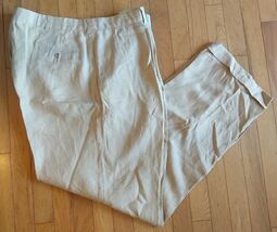 Polo Ralph Lauren Pants Mens 42x32 Beige 100% Linen Pleated Cuffed Vintage - $97.45 CAD