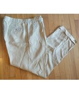 Polo Ralph Lauren Pants Mens 42x32 Beige 100% Linen Pleated Cuffed Vintage - $97.45 CAD