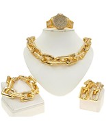 Hip Hop Set Necklace bracelet Earrings Watch 18k Layered Real Gold Filled - $77.39