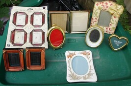 Lot Of 13 Mini Photo Frames ~ 3 Brass, 2 Ceramic, 2 metal &amp; 6 Wood tone Plastic - £20.29 GBP