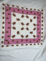Vtg Made in Japan Color Fast Square Scarf Bandana Pink Teddy Bear Cotton... - $13.85