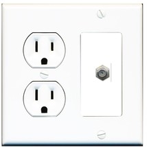 RiteAV (2 Gang Decorative) 15 Amp Round Power Outlet Coax Cable TV Wall Plate -  - £20.10 GBP