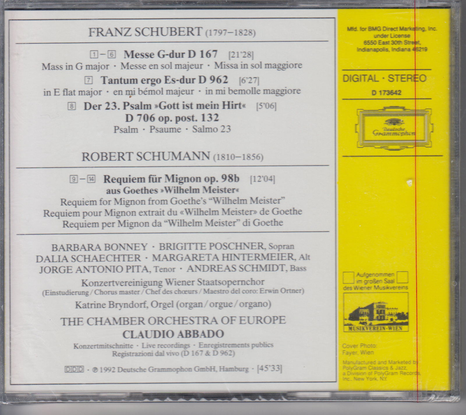 Schubert Messe & Schumann Requiem Classical music (CD) BMG Club Release Item image 2