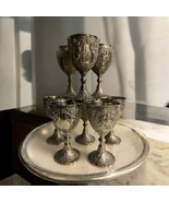 VTG Corbell &amp; Co Medieval Silverplate Footed Wine Cordial Goblet Set Of 8 - $127.71