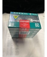 6 Maxell UR-60 Type 1 Normal Bias Blank Audio Cassette Tapes in cases - $378.80 MXN