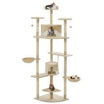 Cat Tree with Sisal Scratching Posts 203 cm Beige and White - £100.67 GBP