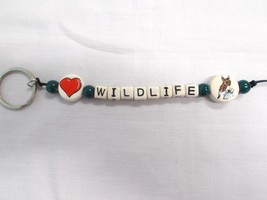 COLOR HEART and DEER DISC WILDLIFE TEXT LETTERS CERAMIC HAND PAINTED KEY... - $6.99
